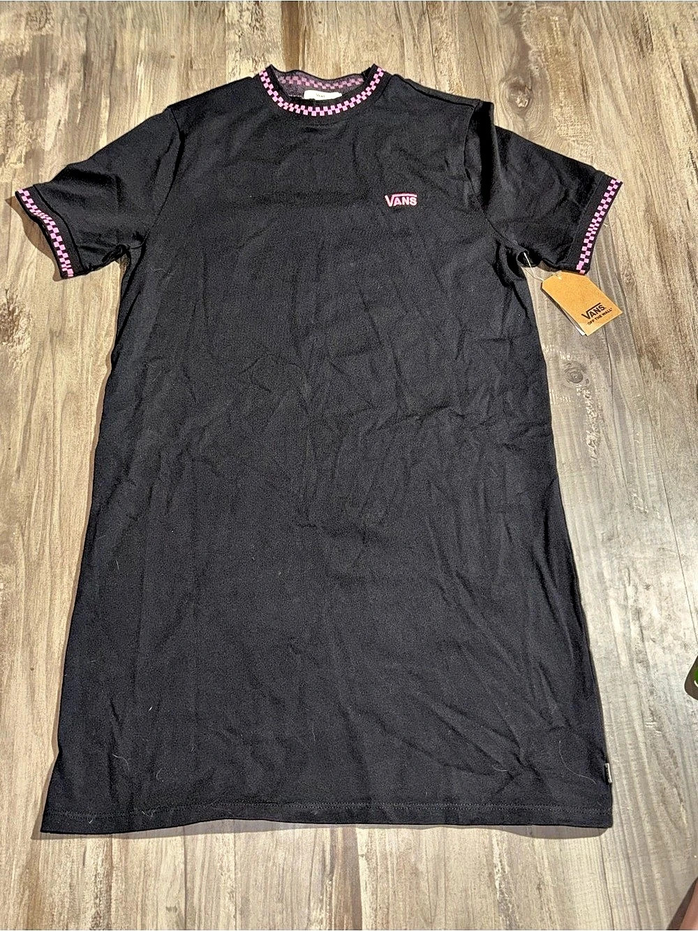 Vans All Stakes Dress Checkered Mini Dress in Black & Pink Size Medium NWT